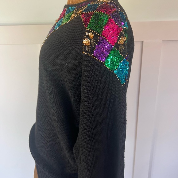 Vintage Victoria Jones black Women's sequin embellished ramie Sweater size Large - Picture 2 of 10